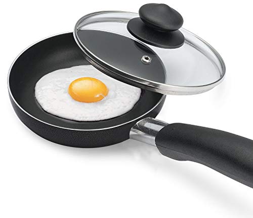 Bene Casa - Black Nonstick Aluminum Frying Pan With Glass Lid (6") - Dishwasher Safe For Easy Cleaning #TOP3