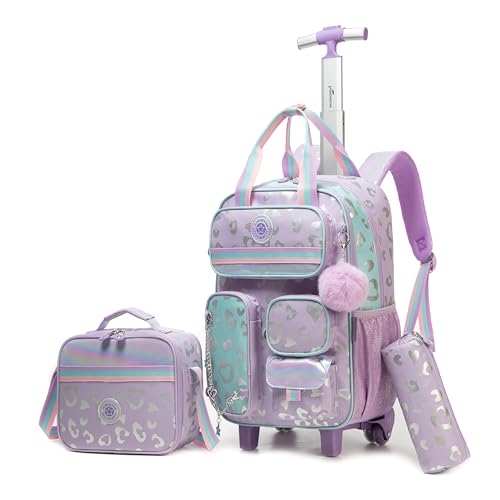 Meetbelify Mochila com rodinhas para meninas e meninos com rodinhas e bagagem de viagem, 01 Purple Love