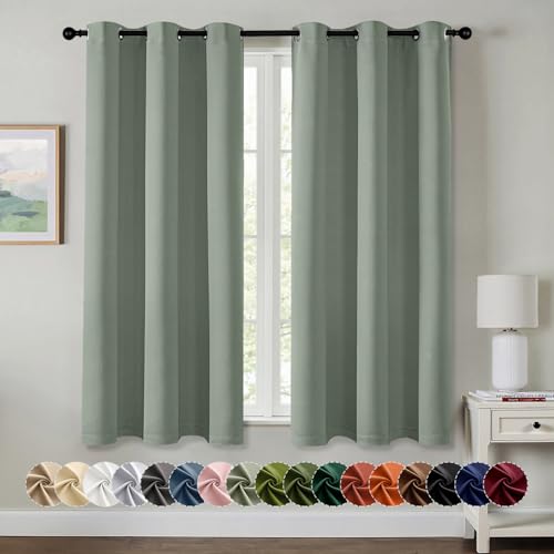 Image of MIULEE Blackout Curtains for Bedroom Living Room 2 Panels, Thermal Insulated Room Darkening Drapes Grommet Noise Reducing Light Blocking Window Treatments 45 Inches Long 40x45 Inch Light Green