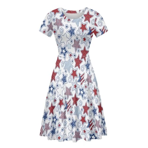 Image of HUGS IDEA Womens Puffy Swing Midi Dress Round Neck Short Sleeve Party A-Line Dresses
