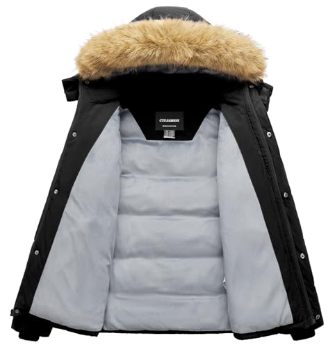 Boy's Winter Coat Kids Puffer Jacket Water Resistant Bubble Outerwear Fleece Heavyweight Parka with Fur Hood3