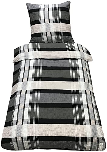 Leonado Vicenti Bettwäsche Microfaser Seersucker 155x220 cm Schwarz Weiss...