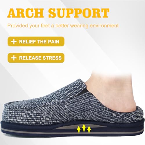 Image of ONCAI Mens Clog Slippers with Arch Support Stripe Faux Fur Cotton-Blend High-Density Memory Foam Warm House Slippers Slip-on Indoor Outdoor Rubber Sole Size 7-16