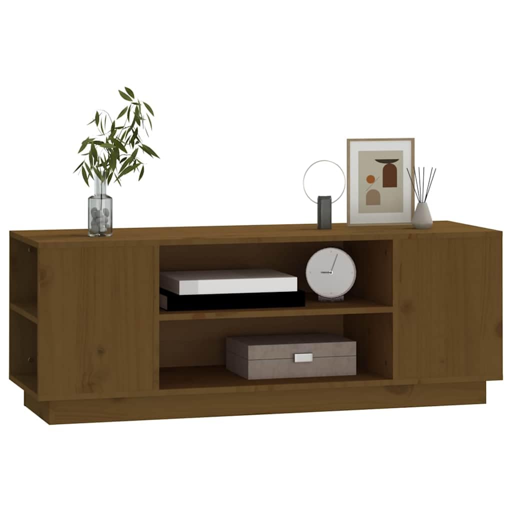 Meuble TV en pin massif marron miel 110 x 35 x 40,5 cm