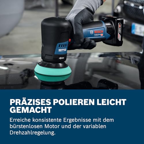 Bosch Professional 12V System Akku-Polierer GPO 12V-77 (inkl. montiertem 77 mm Klett-Stützteller, 77 mm Polier- und Scheuerschwamm)