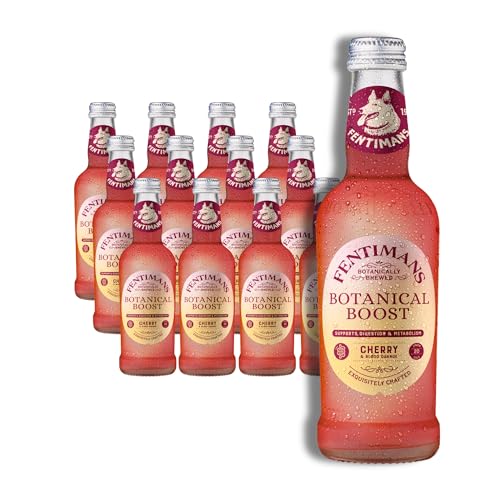 Fentimans Botanical Boost Cherry & Blood Orange - Botanically Brewed Still Soft Drink - Enriched with Vitamins & Minerals - Gluten-Free and Vegan Friendly Soft Drinks - 12 x 250ml Bottles