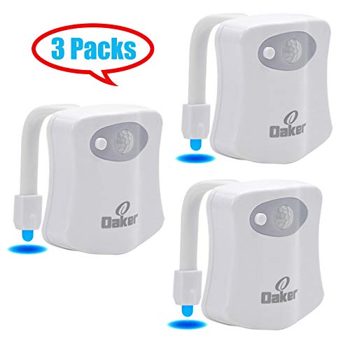 Oaker Toilet Night Light 3 Pack, Novelty Motion Sensor and Light Detection 8