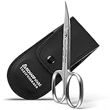 SCHARF STAHL® Premium Nagelschere inkl. Etui, Innovative Mikroverzahnung [Super] Profi Nagelhautschere, gebogene Schneide, gehärteter Edelstahl, auch für Linkshänder, Für Finger- und Zehennägel, 9cm