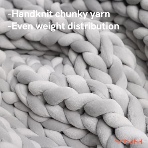 YnM Velvet Weighted Blanket, Handmade Chunky Knitted Design, Soft and Cozy, Temperature Regulating and Breathable, Machine Washable Throw for Sleep or Home Decor (Light Grey, 60x80 Inch, 15lbs)