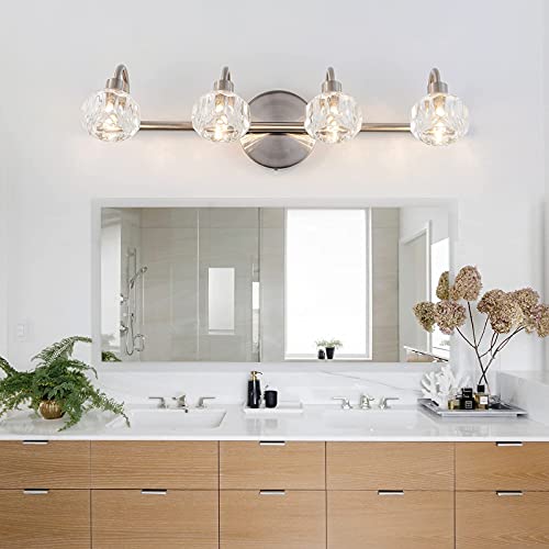 Image of Modern Bathroom Light Fixtures with 4-Light,Bathroom Vanity Light Over Mirror with Crytal Shade,lampara led de pared for Bathroom Mirror(Bulb not Included)