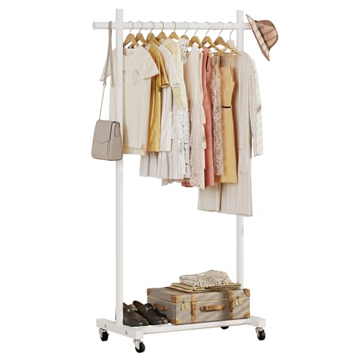 Lutown-Teen Portant à Vêtements en Métal Robuste sur Roulettes, Portant Vetement Solide avec Capacité de Charge de 50 kg, Montage Facile, Tringle Simple,...