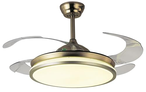 BEL AIR HOME -Ventilador de Techo DUNE con Aspas Desplegables y Luz Led 36W en 3 Temperaturas de Luz con Mando a Distancia - Motor DC Eficiente y Silencioso - Diseño para Dormitorio y salones (CUERO)