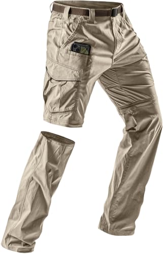 CQR Men's Convertible Cargo Tactical Pants, Water Resistant Outdoor Hiking Pants, Zip Off Lightweight Stretch Work Pants, Runyon Cargo W/Belt Sandstorm, 30W x 30L