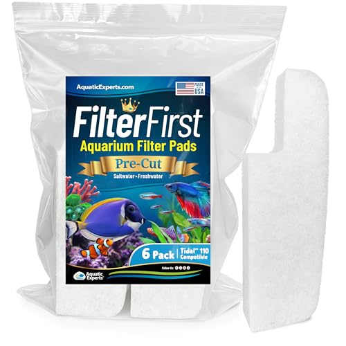 Image of Aquatic Experts Aquarium Filter Floss for Fish Tank Filters - FilterFirst Aquarium Filter Pad - Media for Crystal Clear Water, (6 Pack, Tidal 110 Compatible)