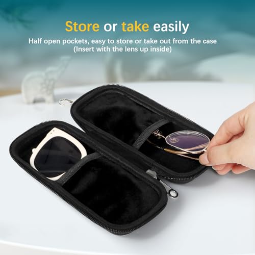 Image of Double Eyeglasses Case Hard Shell Dual Sunglasses Organizer with Zipper Closure Travel Eyewear Storage for Vehicle