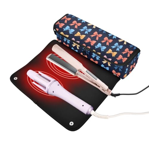 Bolsa organizadora para herramientas de cabello con diseño de lazos de mármol, resistente al calor, para planchas y rizadores, portátil para viajes miniatura 2