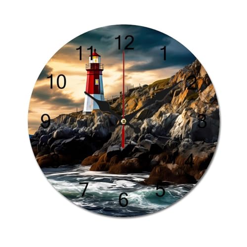 Horloge murale Phare Nautique en bois rétro 60x60cm silencieuse pour bureau et cuisine