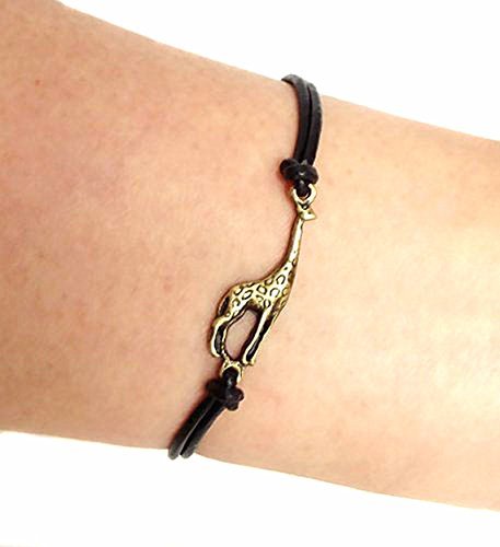 Giraffe Bracelet,Giraffe Charm, Genuine Leather Bracelet , Little Cute Giraffe Charm Bracelet,Gifts for Her
