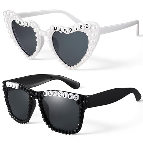 JATEBI Heart Bride and Groom Sunglasses for Wedding Day Just Married Sunglasses Honeymoon Accessories Stylish Wedding Decorations Photo Prop