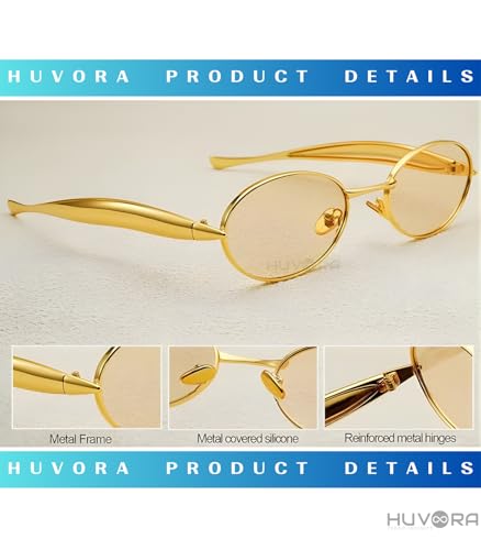 Image of Designer Oval Retro Sunglasses for Man and Woman - Oversized Trendy Stylish Vintage Elegant Round Goggles for Men Women - UV400 Protected Branded Metal Frame Shades for Party Driving