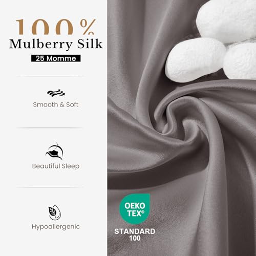 Image of THXSILK Silk Pillow Case, 100% Mulberry Silk Pillowcase for Hair and Skin, 25 Momme Natural Mulberry Silk Pillow Cover with Hidden Zipper, Gift Box, 1pc, (Dark Gray, Standard 20 inchx26 inch)