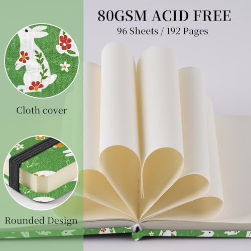 Image of 4.8 inch Pocket Sketch Book,80gsm Hardcover Art Sketchbook for Drawing Journal | Cloth Cover,80gsm Blank Paper,96Sheets,Lay-Flat,Portable Travel Creation Paint Diary Memo Planner,Dry MediaGreen Rabbit