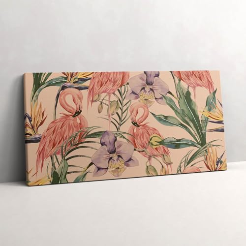 Peinture sur Toile Fleurs Tropicales 100x50cm pour Habiller un Mur Vide Bohème