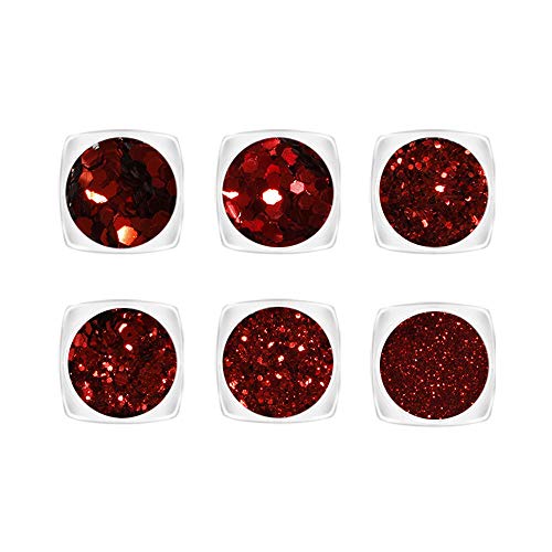 YOFASEN 6 pcs Chunky Glitter Visage Glitter - Nail Art Accessoires Paillettes Artisanat Sequin Mixte Set Joue Maquillage Lèvres DIY Décor Paillettes, Rouge 1 Cover