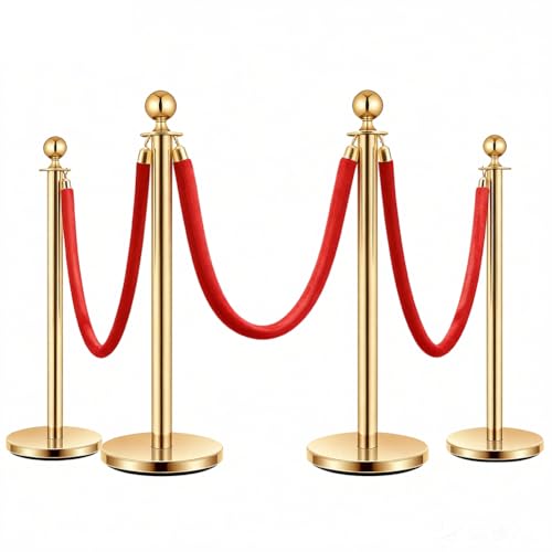 Barrière modulaire dorée avec corde en velours rouge de 1,5m pour file d'attente