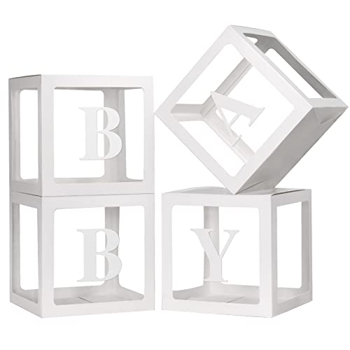 Image of RUBFAC Baby Boxes with Letters for Baby Shower White Clear Block Box Transparent Balloon Boxes Birthday Party Decoration Gender Reveal Gift Box