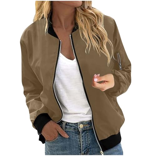 Genérico Chaqueta Impermeable y Cortavientos Ligera para Mujer con Cremallera y Bolsillos de Color sólido