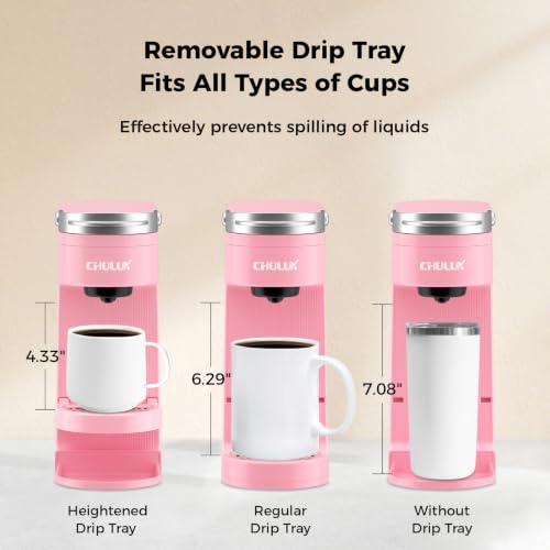 Image of CHULUX Slim Single Serve Coffee Maker for K Cup Pod for Small Spaces, Pink