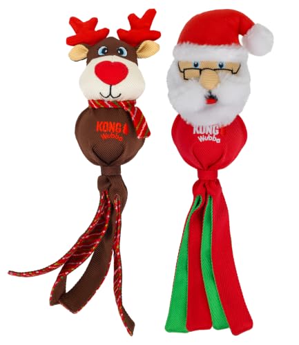 KONG Holiday Santa/Reindeer Large 2 Pack – Durable Interactive Tug & Toss Dog Toy
