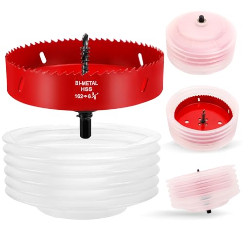BEoffer 6-3/8 Inch/ 162mm Hole Saw with Dust Bowl Mess Free for Recessed Lights Can Lights Corn Hole Boards, 6.375" Hole Saw with Arbor in Bi-Metal Hole Cutter for Wood, Plastic Board, Ceiling,Drywall by BEoffer - Used condition - US$10.09