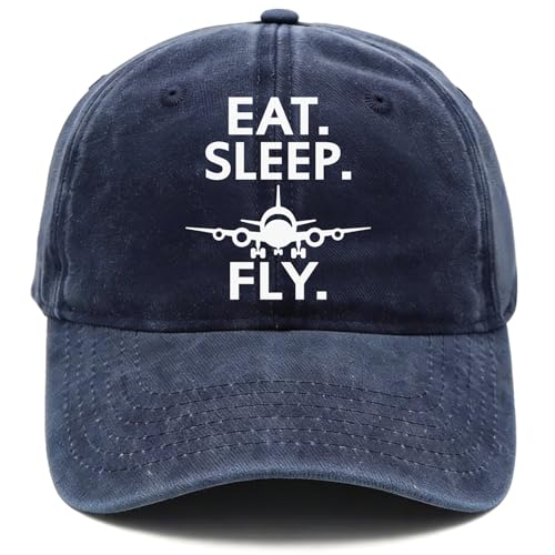 Writpoty Pilot Gifts for Men Aviation Gift for Aviator Attendant Aeronautics Aeronautical Student- Vintage Washed Hat for Birthday Christmas Graduation - Eat Sleep Fly - Adjustable Baseball Cap