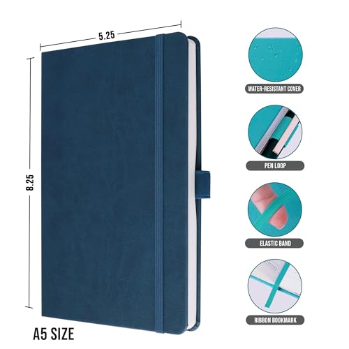 Image of Doodle Pack of 10 Personalized A5 Executive PU Leather Notebook Diary - Hard Bound Professional Office Notebook with Elastic Band, Ribbon Bookmark & Pen Loop | 160 Pages 80 GSM | Corporate & Personal Use - Blue