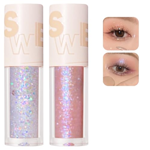 Ninnyi 2PCS Liquid Glitter Eyeshadow, Long Lasting Waterproof Highly Pigmented Quick Drying Eyeliner