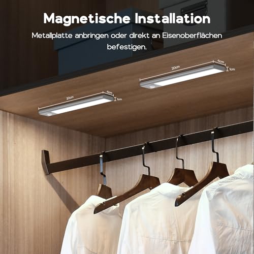 JVURICE Schranklicht mit Bewegungsmelder, LED Schrankbeleuchtung,20cm Ultradünnes Aluminium 6500K & Dimmbar, 1500mAh USB Akku Beleuchtung, Magnetlampe Kabellos für Flur Küche Treppe (3er Pack)