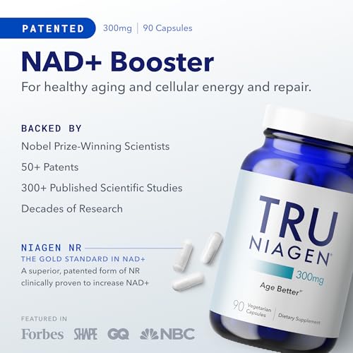 TRU NIAGEN Patented NAD+ Supplement for Anti Aging and Cell Regeneration, 300 mg Niagen, 90 Servings | Supports Cellular Energy, Brain, Muscle | Nicotinamide Riboside (NR) Take 1 Daily | 1 Bottle - Image 3