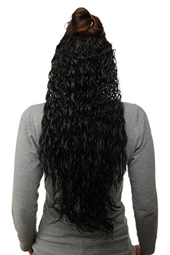 WIG ME UP H9311-2 Hairpiece half wig Clip-In Extension very long stringy crimpy curls curly latin shiny oily wet-look volume medium black 26inch