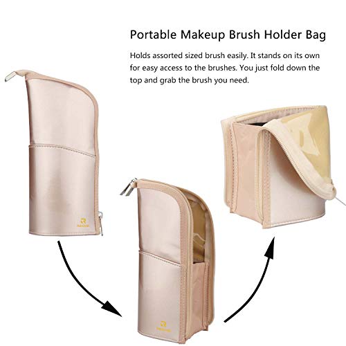 Makeup Brush Holder Organizer Bag Professional Artist Brushes Travel Bag Stand-up Makeup Cup Waterproof Dust-proof Brush Storage Pouch Case (Rose Gold)