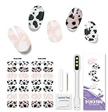 DUKASOU Semi Cured Gel Nail Strips, 28pcs Real Nail Polish Art Stickers Wraps with UV/LED Light, Sti