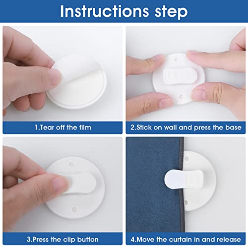 4 Pack Shower Curtain Clips with Water Guard, Self Adhesive Shower Curtain Shower Windproof Splash Guard Small Wire Holder for Shower Hanging Camper Bathroom Home Decoration Indoor and Outdoor - Image 2