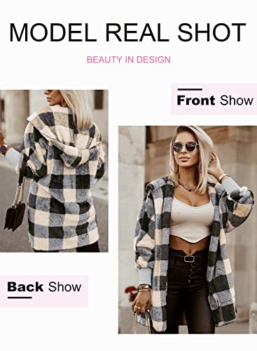 Image of Dokotoo Womens 2025 Winter Long Sleeve Solid Fuzzy Fleece Open Front Hooded Cardigans Jacket Coats Outerwear with Pocket