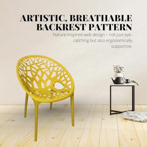 Image of activa Crystal Plastic Arm Chair | Stackable Indoor Outdoor Chair for Home, Balcony, Patio & Garden | Comfortable Designer Armrest Chair | Durable Plastic Seating Furniture (Yellow, Set of 2)