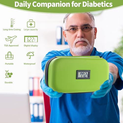 Image of Insulin Travel Organizer - TSA Approved Diabetic Medicine Storage Bag with Temperature Display and 2 Cooling Gel Packs (Green)