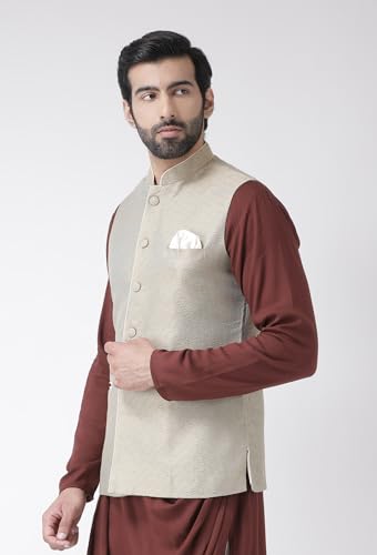 Image of KISAH Nehru Jacket for Men - Jacquard Silk Blend Modi Jacket | Ethnic & Formal Waist Coat for Weddings, Parties & Office Wear