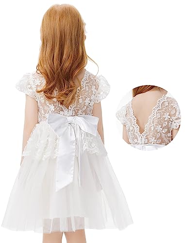 Girls Lace Back Dress Tutu Tulle Party Bowknot First Communion for Girl Flower Girl Dress for Wedding