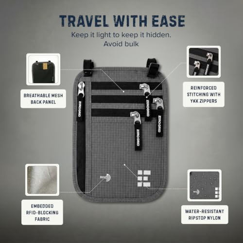 Image of Neck Wallet for Travel & Passport Holder with RFID Blocking - Slim & Easy to Conceal Nylon Travel Pouch for men & women - Holds Phone, Cash, Cards, Keys - Sweat & Water Resistant - XLarge - Dark Grey