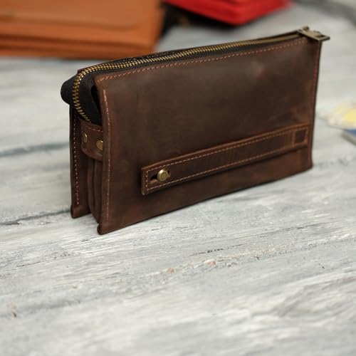 Bifold Wallet with Handle, RFID Blocking, Genuine Leather, 6 Card Slots, Tan (chocolate)4